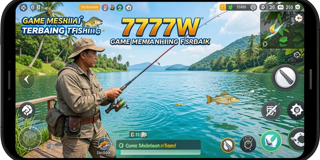 Tampilan gameplay <strong>7777W</strong> yang menampilkan momen memancing yang seru.